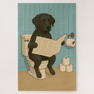 Black Labrador Reading Newspapier auf der Toilette Puzzle