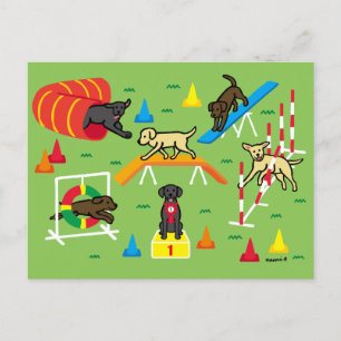 Black Labrador Retriever Agility Cartoon Postkarte