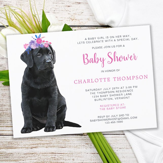 Black Labrador Retriever Baby Dusche Pink Girl Einladung (Von Creator hochgeladen)