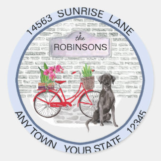 Black Labrador Retriever Bicycle Address Runder Aufkleber