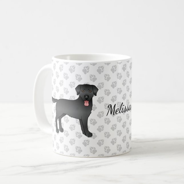 Black Labrador Retriever Cartoon Dog & Name Kaffeetasse (Vorderseite Links)