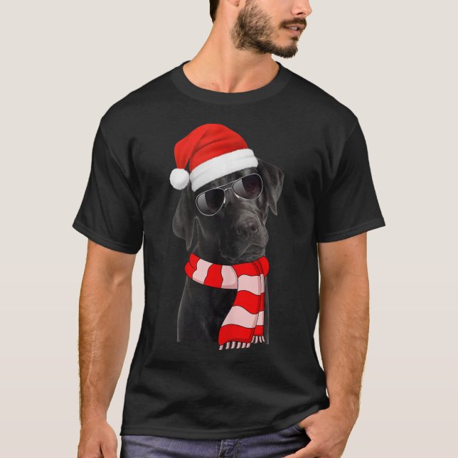 Black Labrador Retriever Christmas Lights Santa Ha T-Shirt (Vorderseite)