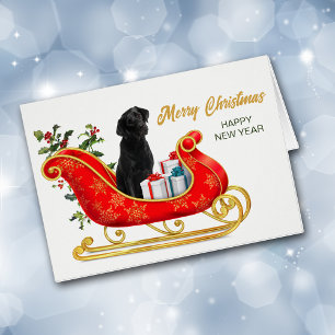 Black Labrador Retriever Christmas Sleigh Card