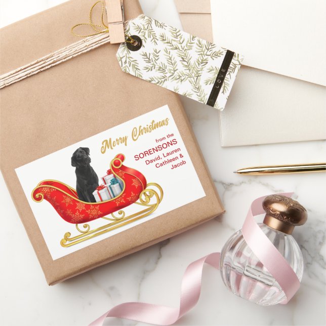 Black Labrador Retriever Dog Christmas Sleigh Rechteckiger Aufkleber (Schenken)