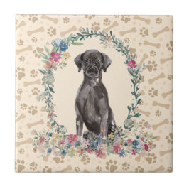 Black Labrador Retriever Dog Paw Print Floral Nied Fliese