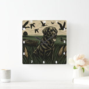 Black Labrador Retriever Entenjagd Quadratische Wanduhr