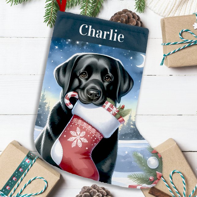 Black Labrador Retriever Festive Puppy Dog Kleiner Weihnachtsstrumpf (Von Creator hochgeladen)