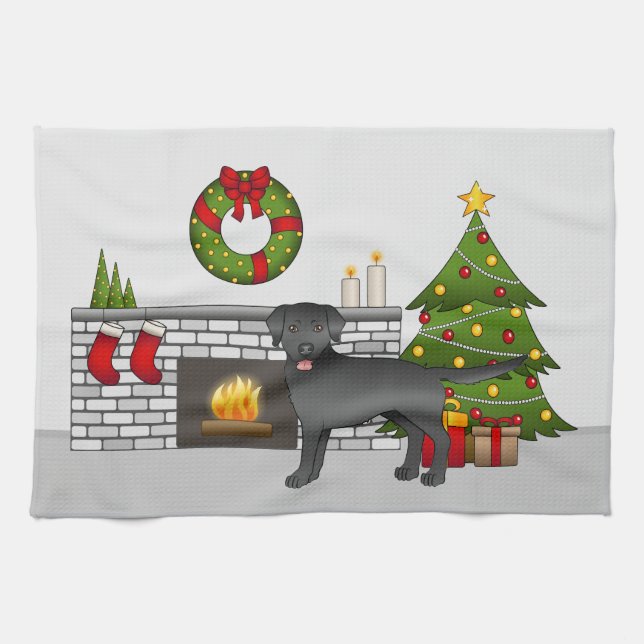 Black Labrador Retriever - Festlicher Weihnachtsra Geschirrtuch (Horizontal)