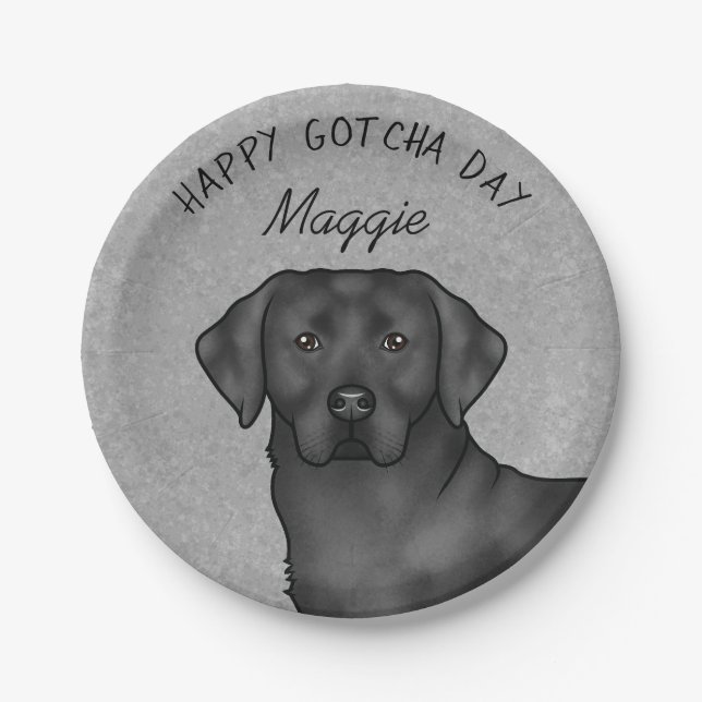 Black Labrador Retriever Happy Gotcha Day Grau Pappteller (Vorderseite)