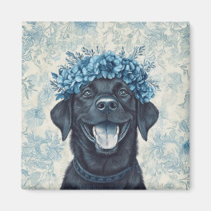 Black Labrador Retriever Hund Blue Floral Kitchen Magnet