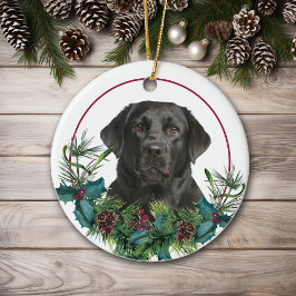 Black Labrador Retriever Hund Evergreen Kranz Keramik Ornament