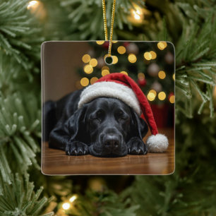 Black Labrador Retriever mit Santa Claus Hat Keramikornament