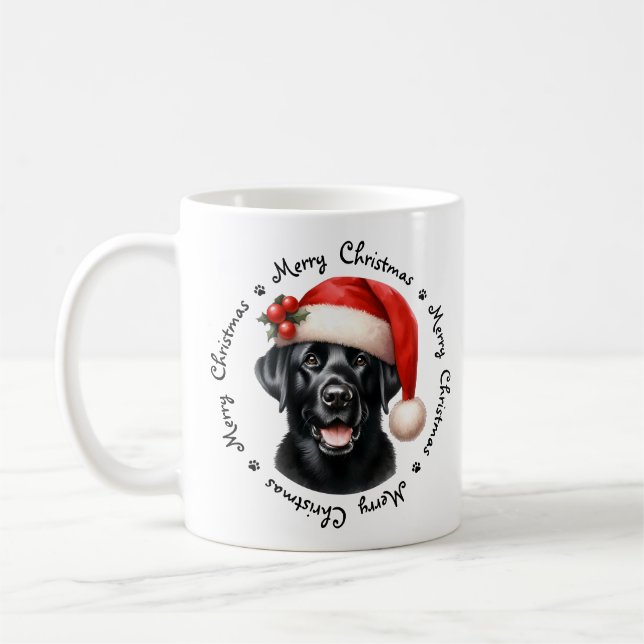Black Labrador Retriever Niedlich Frohe Weihnachte Kaffeetasse (Links)