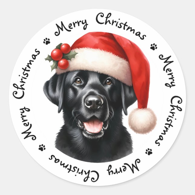 Black Labrador Retriever Niedlich Frohe Weihnachte Runder Aufkleber (Vorderseite)