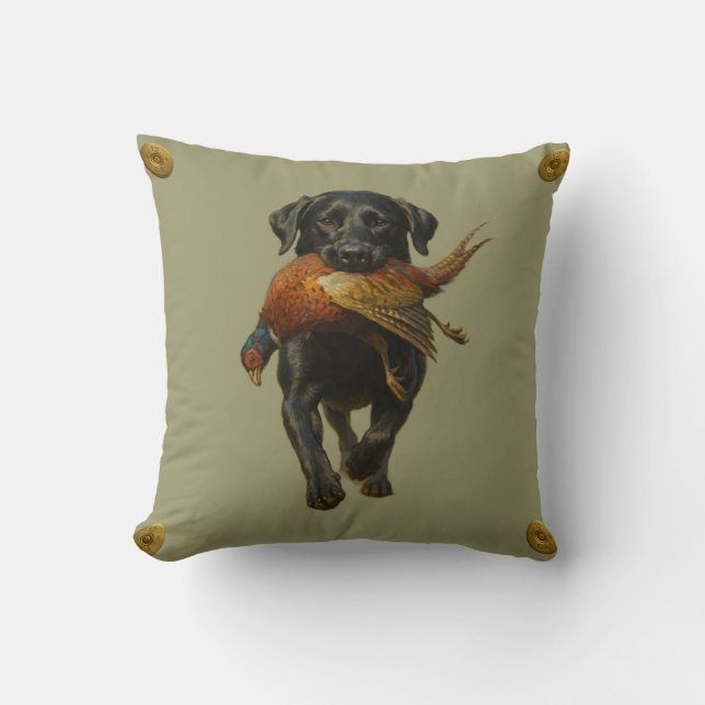 Black Labrador Retriever & Pheasant throw cushion Kissen (Vorderseite)