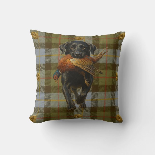Black Labrador Retriever & Pheasant throw cushion Kissen (Vorderseite)
