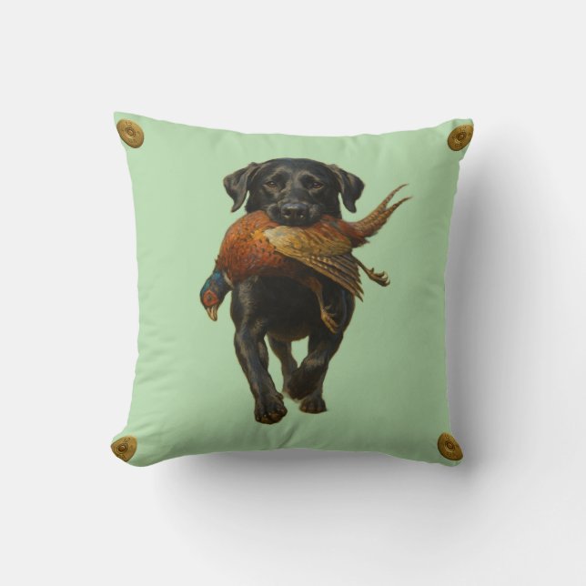 Black Labrador Retriever & Pheasant throw cushion Kissen (Vorderseite)