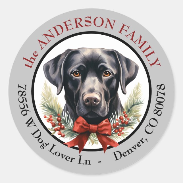 Black Labrador Retriever Weihnachts-Rücksendeadres Runder Aufkleber (Vorderseite)