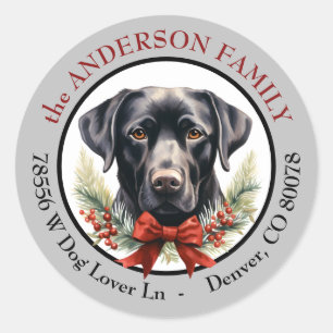 Black Labrador Retriever Weihnachts-Rücksendeadres Runder Aufkleber