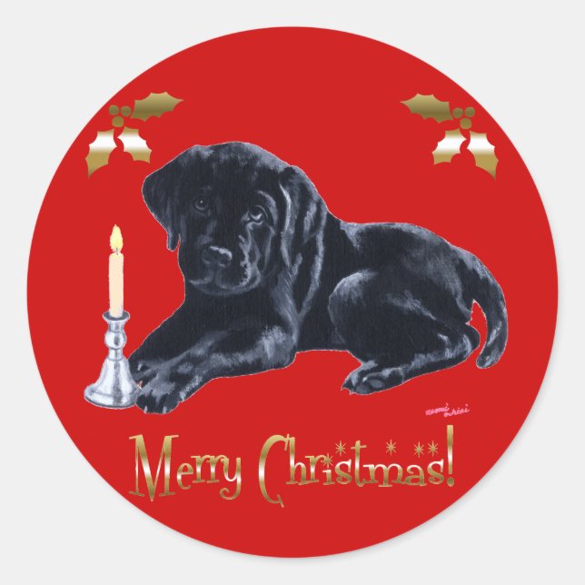 Black Labrador Retriever Weihnachtsgold Runder Aufkleber (Vorderseite)