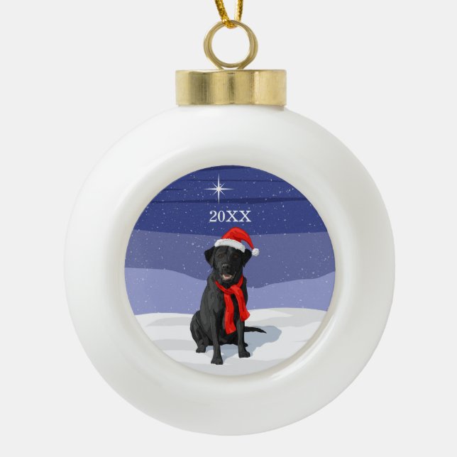 Black Labrador Retriever Weihnachtsmannmütze & Sca Keramik Kugel-Ornament (Vorderseite)