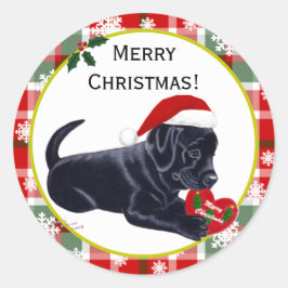 Black Labrador Retriever Weihnachtsschneeflocke Runder Aufkleber