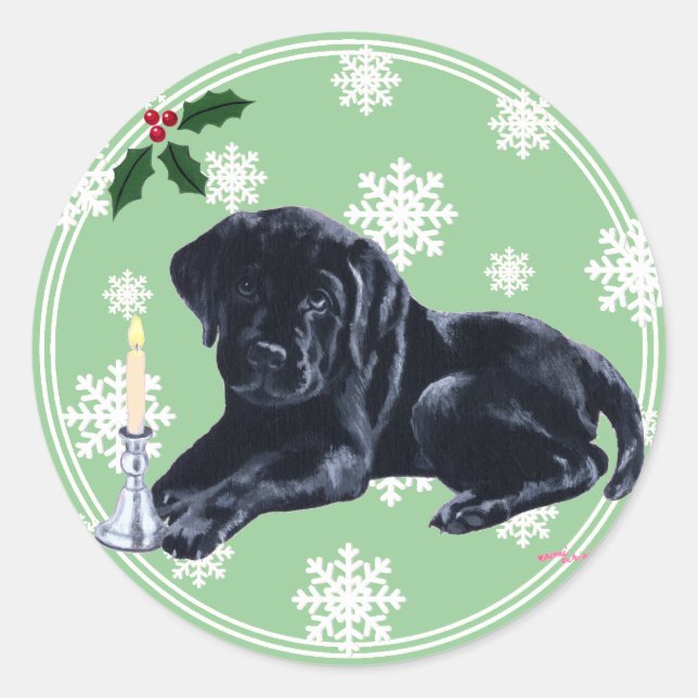 Black Labrador Retriever Weihnachtsschneeflocke Runder Aufkleber (Vorderseite)