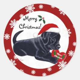 Black Labrador Retriever Weihnachtsschneeflocke Runder Aufkleber