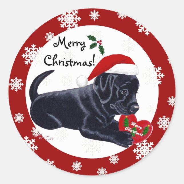 Black Labrador Retriever Weihnachtsschneeflocke Runder Aufkleber (Vorderseite)