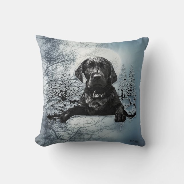 Black Labrador Retriever Welppy T - Shirt Throw Pi Kissen (Vorderseite)