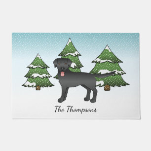 Black Labrador Retriever - Winter Forest & Name Fußmatte