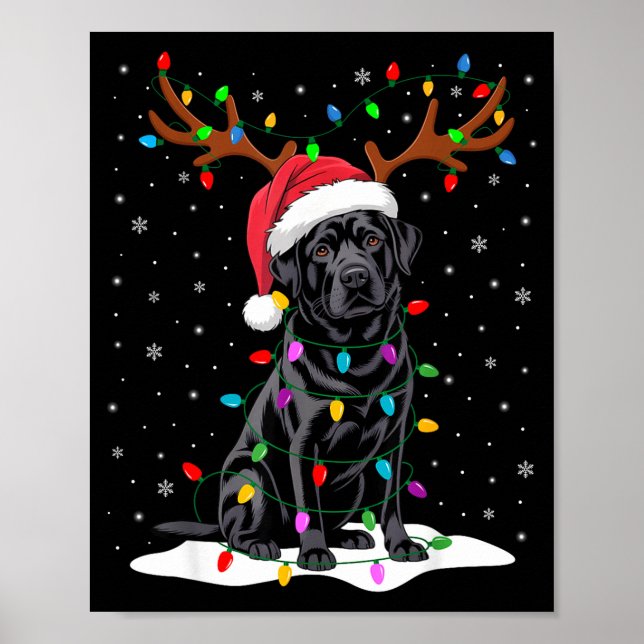 Black Labrador Santa Hat Reindeer Tree Lights Chri Poster (Vorne)