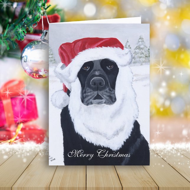 Black Labrador Santa Snow Weihnachten (Black Labrador Santa and Snow View Design Christmas Cards for Black Labrador Owners. )