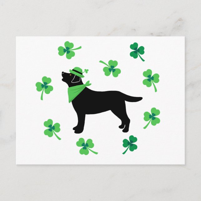 Black Labrador St. Patrick's Day Kleeblatt Blätter Postkarte (Vorderseite)