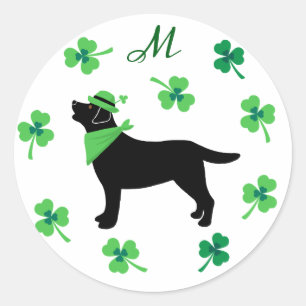 Black Labrador St. Patrick's Day Kleeblatt Initial Runder Aufkleber