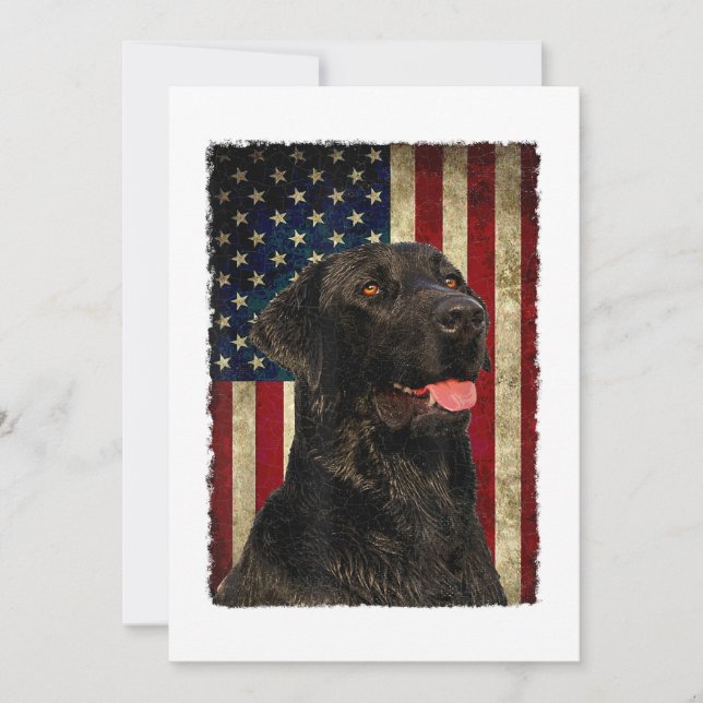 Black Labrador T Shirt Gift USA Flag Labrador Eige Einladung (Vorderseite)