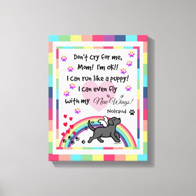 Black Labrador Trotting Rainbow Bridge Art Leinwanddruck (Vorderseite)