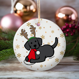Black Labrador und Santa Christmas Cartoon Keramik Ornament