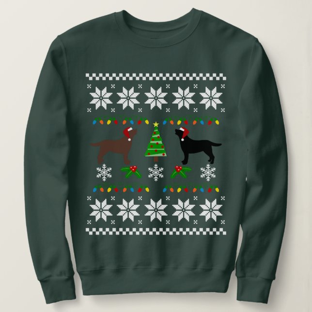 Black Labrador und Schokolade Labrador Weihnachten Sweatshirt (Design vorne)