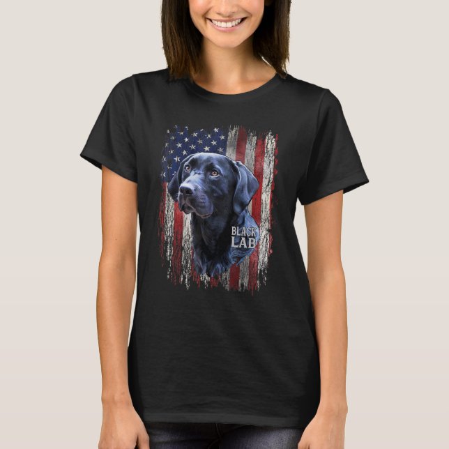 Black Labrador USA Flag Labrador Eigentümer Patrio T-Shirt (Vorderseite)