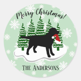 Black Labrador Weihnachten Evergreen Snowflakes Runder Aufkleber
