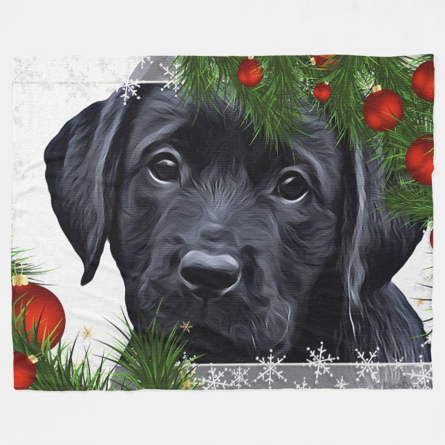 Black Labrador Weihnachten Fleecedecke (Vorderseite (Horizontal))