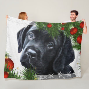Black Labrador Weihnachten Fleecedecke