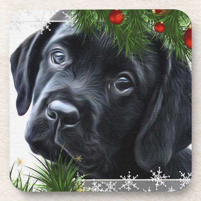 Black Labrador Weihnachten Getränkeuntersetzer (Vorderseite)