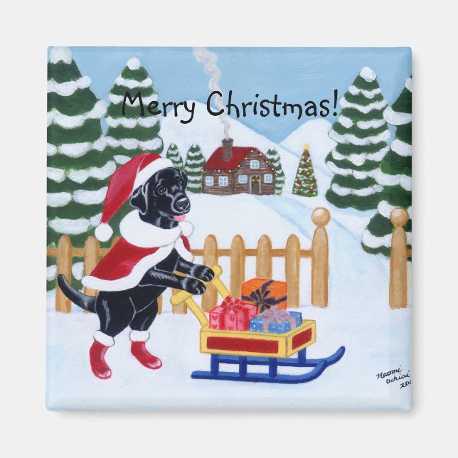 Black Labrador Weihnachten Magnet (Vorne)