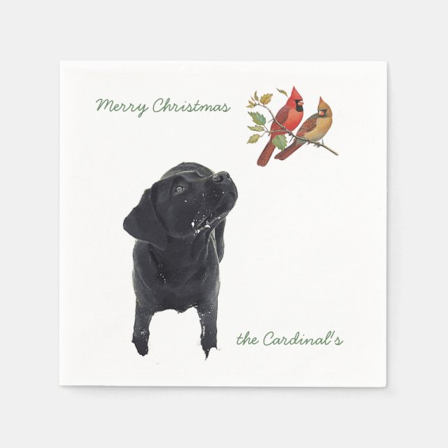 Black Labrador Weihnachts-Kardinal Niedlich Dog Serviette (Vorderseite)