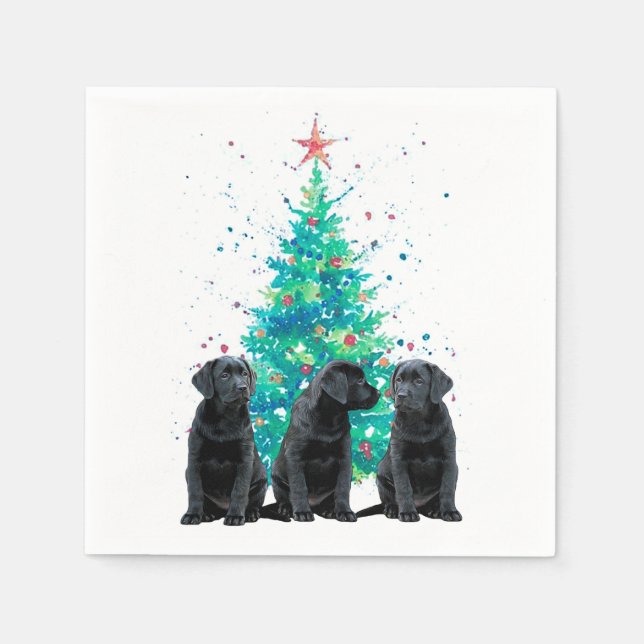 Black Labrador Weihnachtsbaum Niedlicher Hundewelp Serviette (Vorderseite)