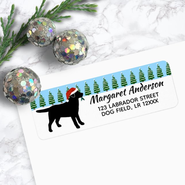 Black Labrador Weihnachtsfeiertage Rücksendeadress (Black Labrador Christmas Santa Design Return Address Label for Labrador Owners.)