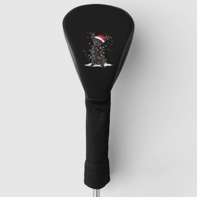 Black Labrador Xmas Dog Christmas Tree Light Class Golf Headcover (Vorderseite)