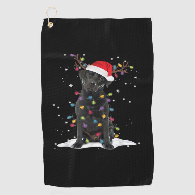 Black Labrador Xmas Dog Christmas Tree Light Class Golfhandtuch (Vorderseite)